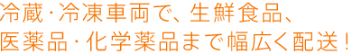 冷蔵・冷凍車両で、生鮮食品、医薬品・化学薬品まで幅広く配送！